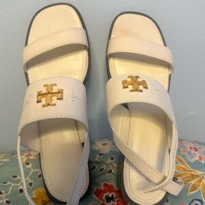 Tory Burch Cream Sandals with Gold Accent